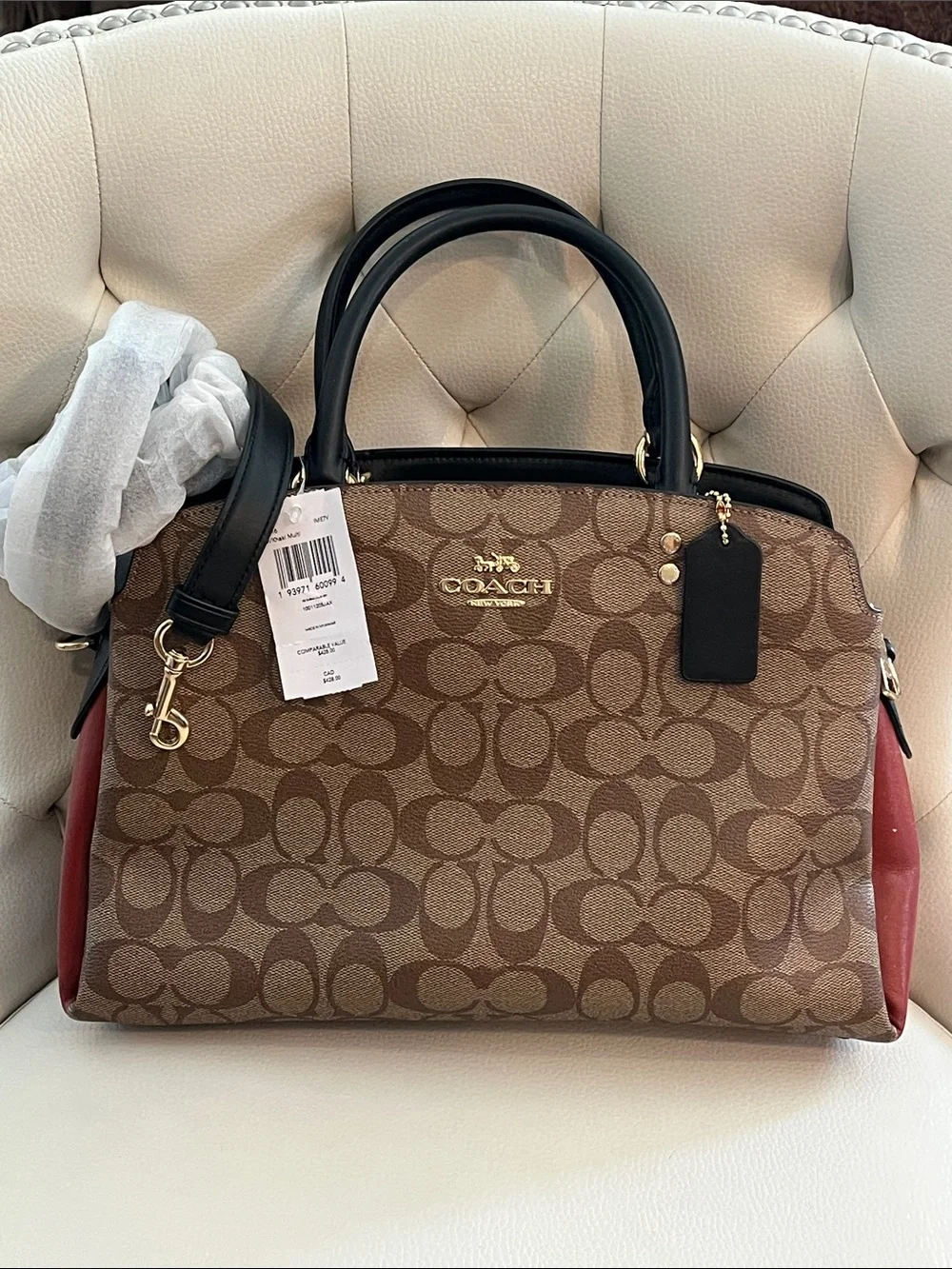 Coach Brown Signature Leather Satchel Rust Side Panels crossbody  Eye Catching